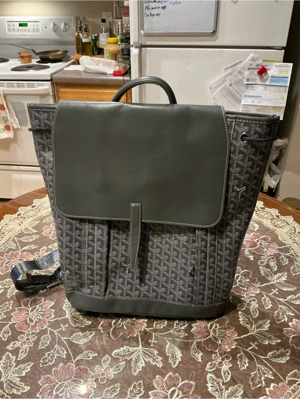 Goyard Gray Leather Backpack Clip Strap